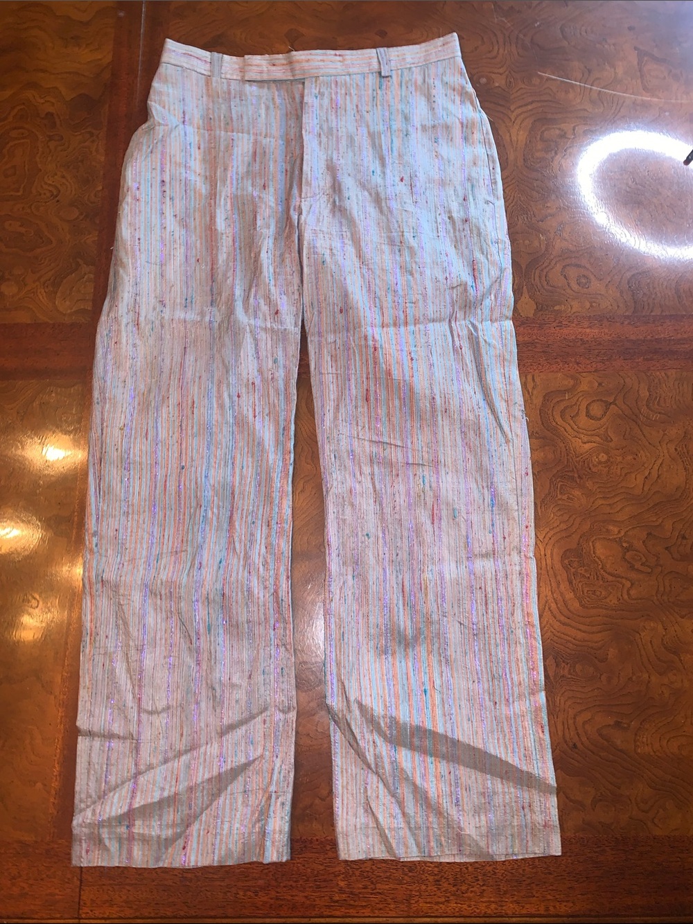 Joseph 100% silk cropped Capri pants w Multicolor Stripes and metallic thread
